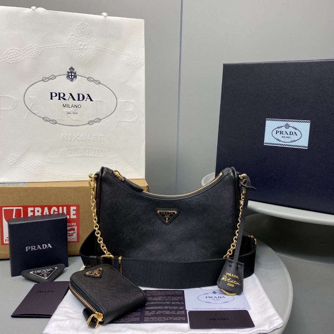 Pra*a Re-Edition 2005 Saffiano Shoulder Bag Black For Women, Women’s Bags 9.4in/24cm