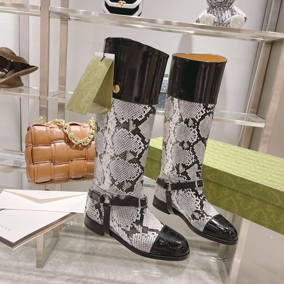 Gvc*1 Knee-High Python Boots With Harness White For Women GG