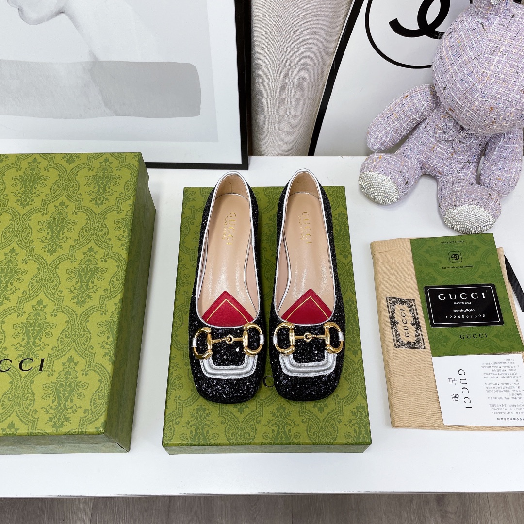Gvc*1 Lovelight Crystal Ballet Flat With Horsebit Black For Women GG