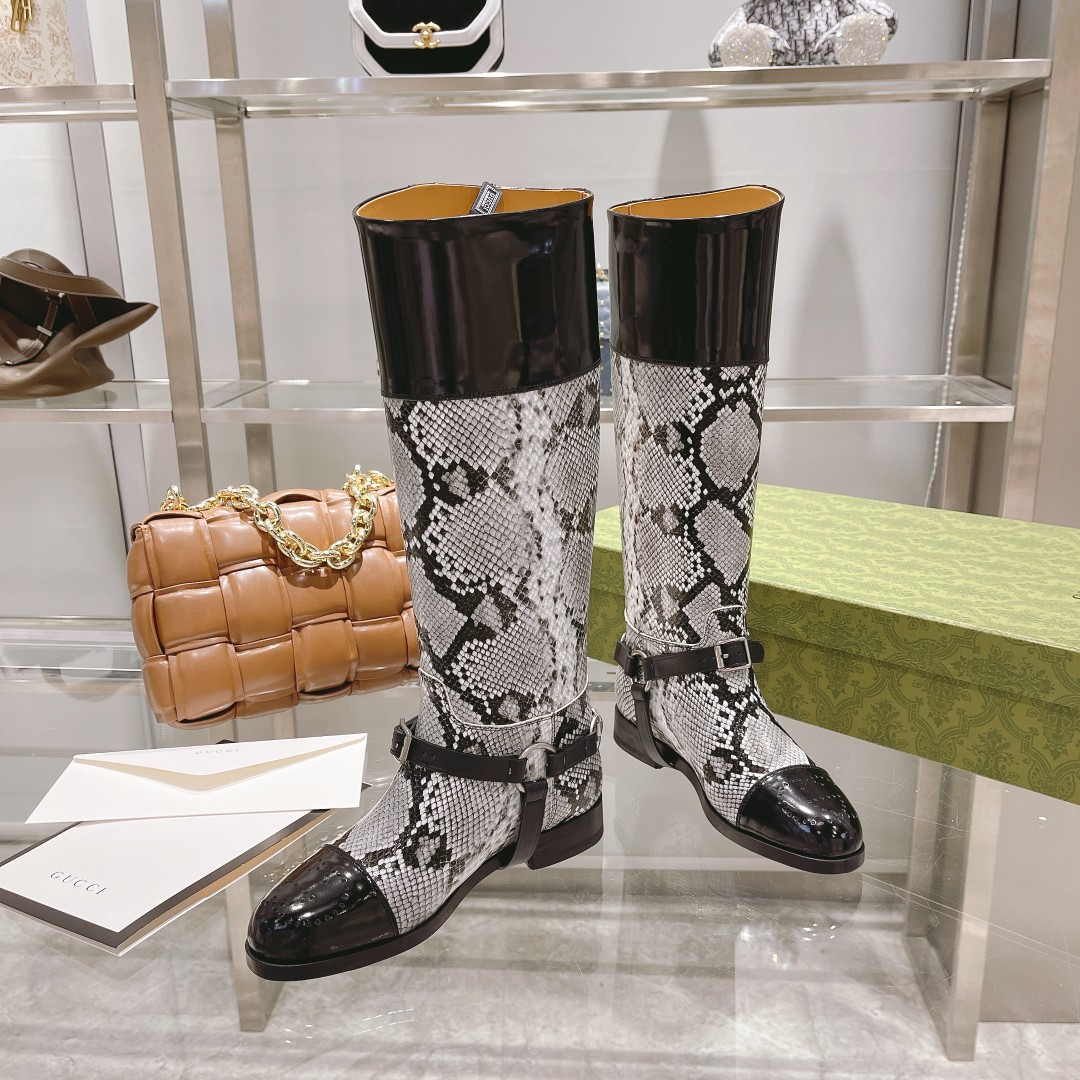 Gvc*1 Knee-High Python Boots With Harness White For Women GG