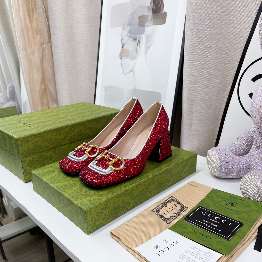 Gvc*1 Lovelight Mid-Heel Crystal Ballet Flat With Horsebit Red For Women GG