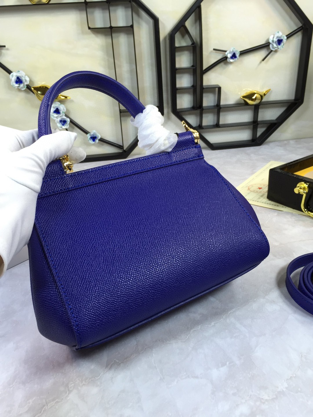 Dolce & Gabbana Medium Sicily Handbag In Dauphine Dark Blue For Women 10.2in/26cm DG