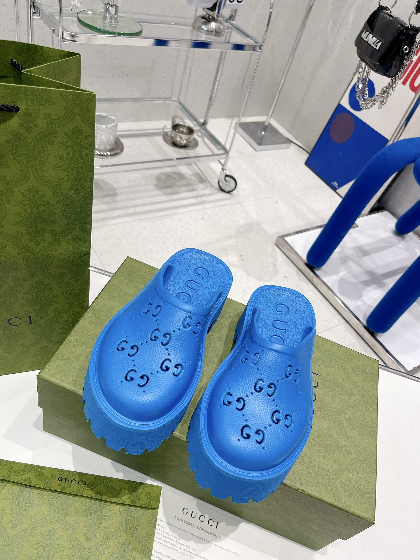 Gvc*1 Women’s Platform Perforated G Sandal Light Blue For Women GG