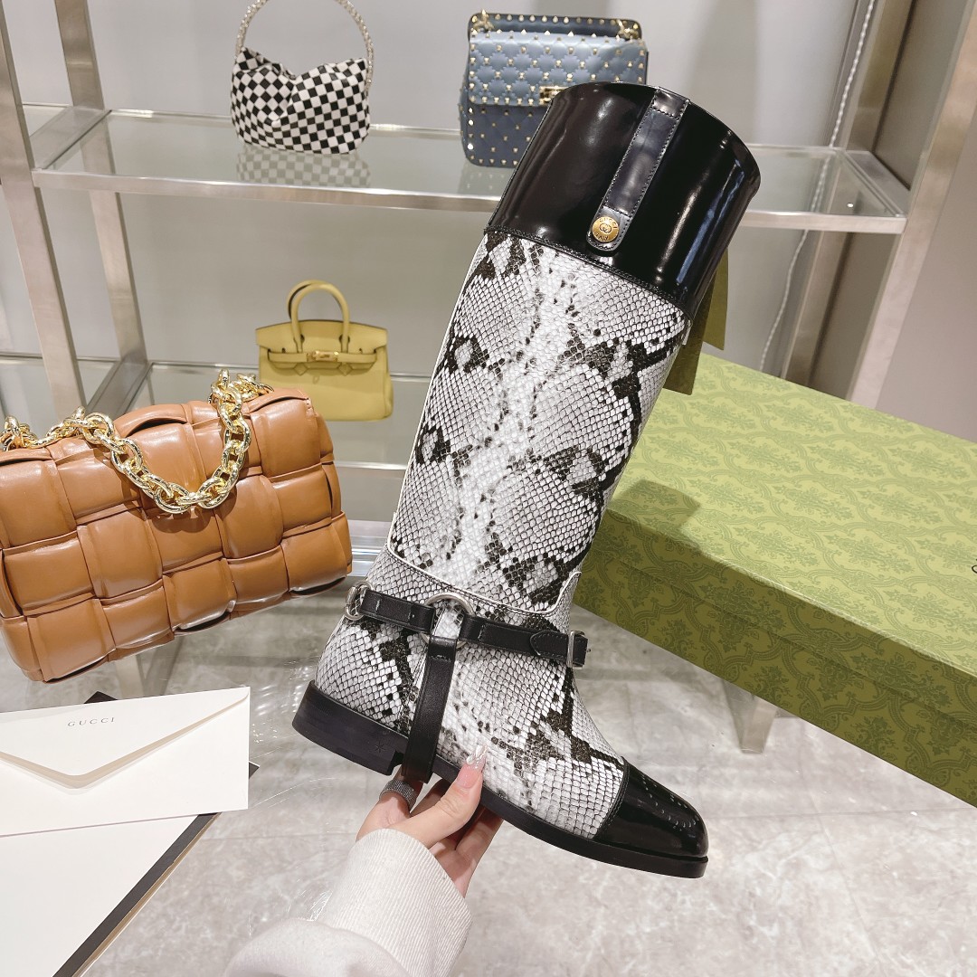 Gvc*1 Knee-High Python Boots With Harness White For Women GG