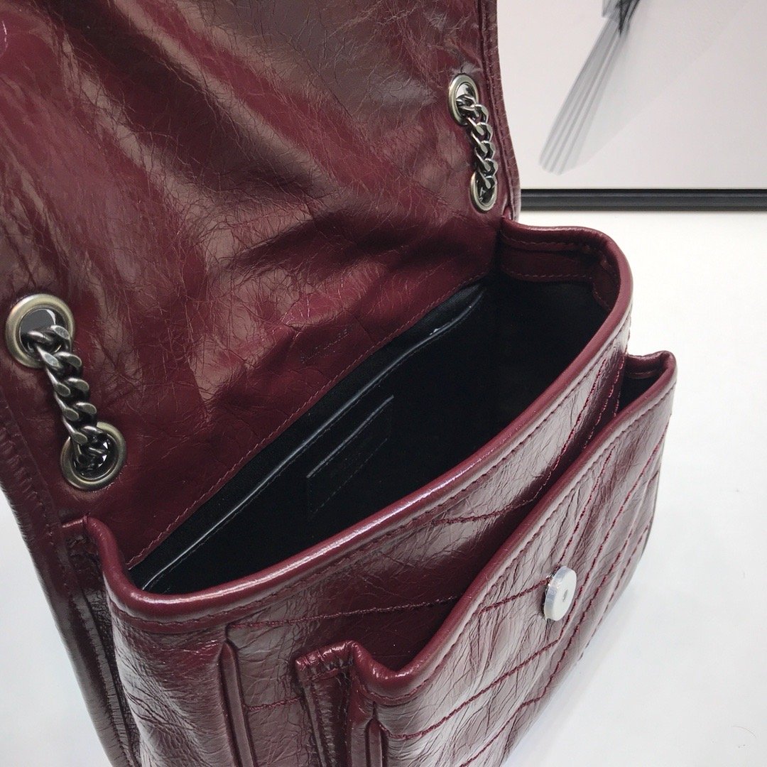 Sa1nt Lau*nt Niki Baby Chain Bag In Crinkled Vintage Burgundy For Women 8.2in/21cm Y51 6331600EN046475