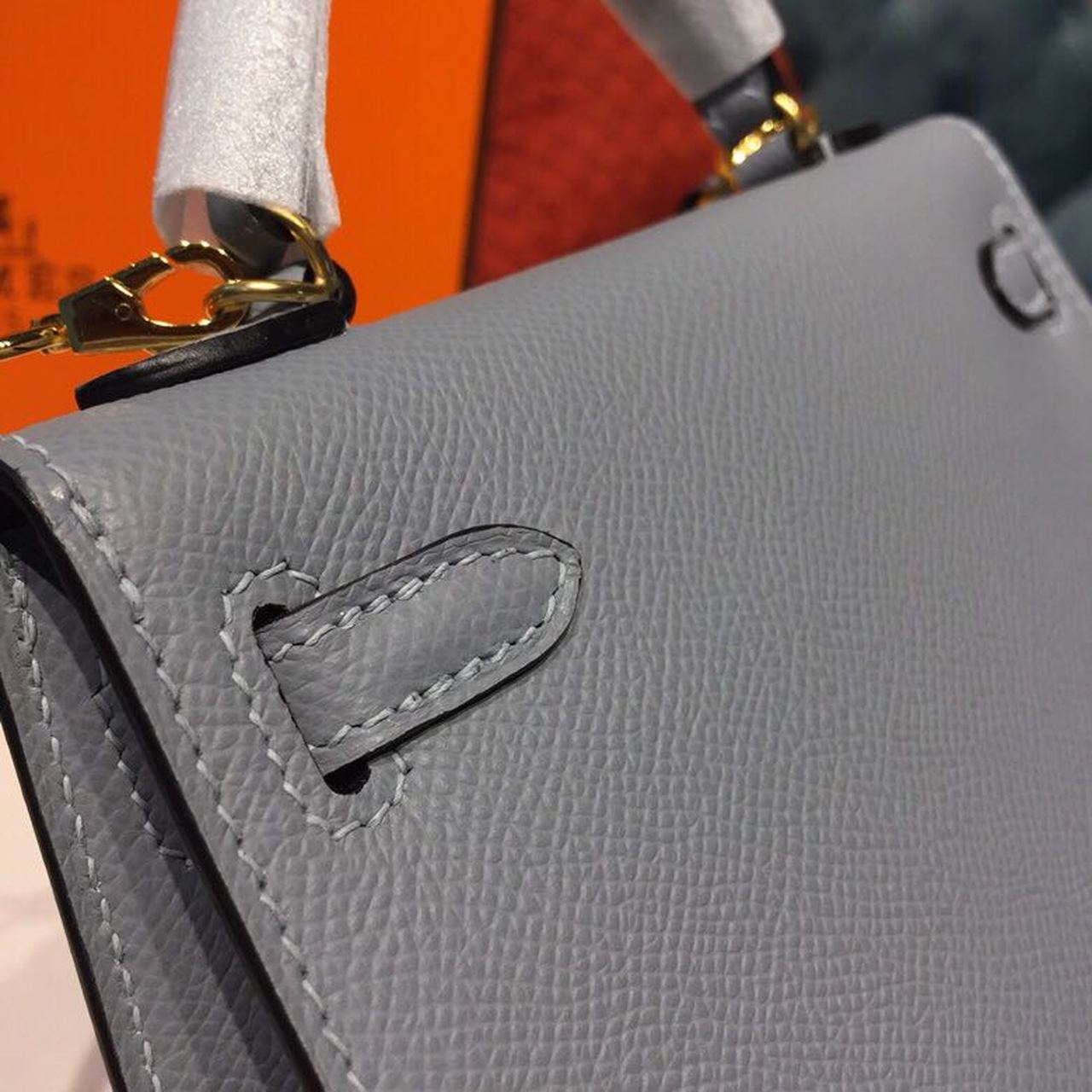 H**me5 Mini Kelly Light Blue For Women Gold Toned Hardware 7.5in/19cm