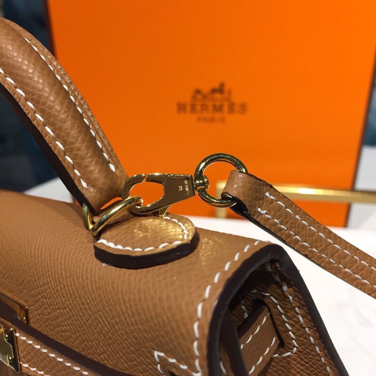 H**me5 Mini Kelly Gold For Women Gold Toned Hardware 7.5in/19cm