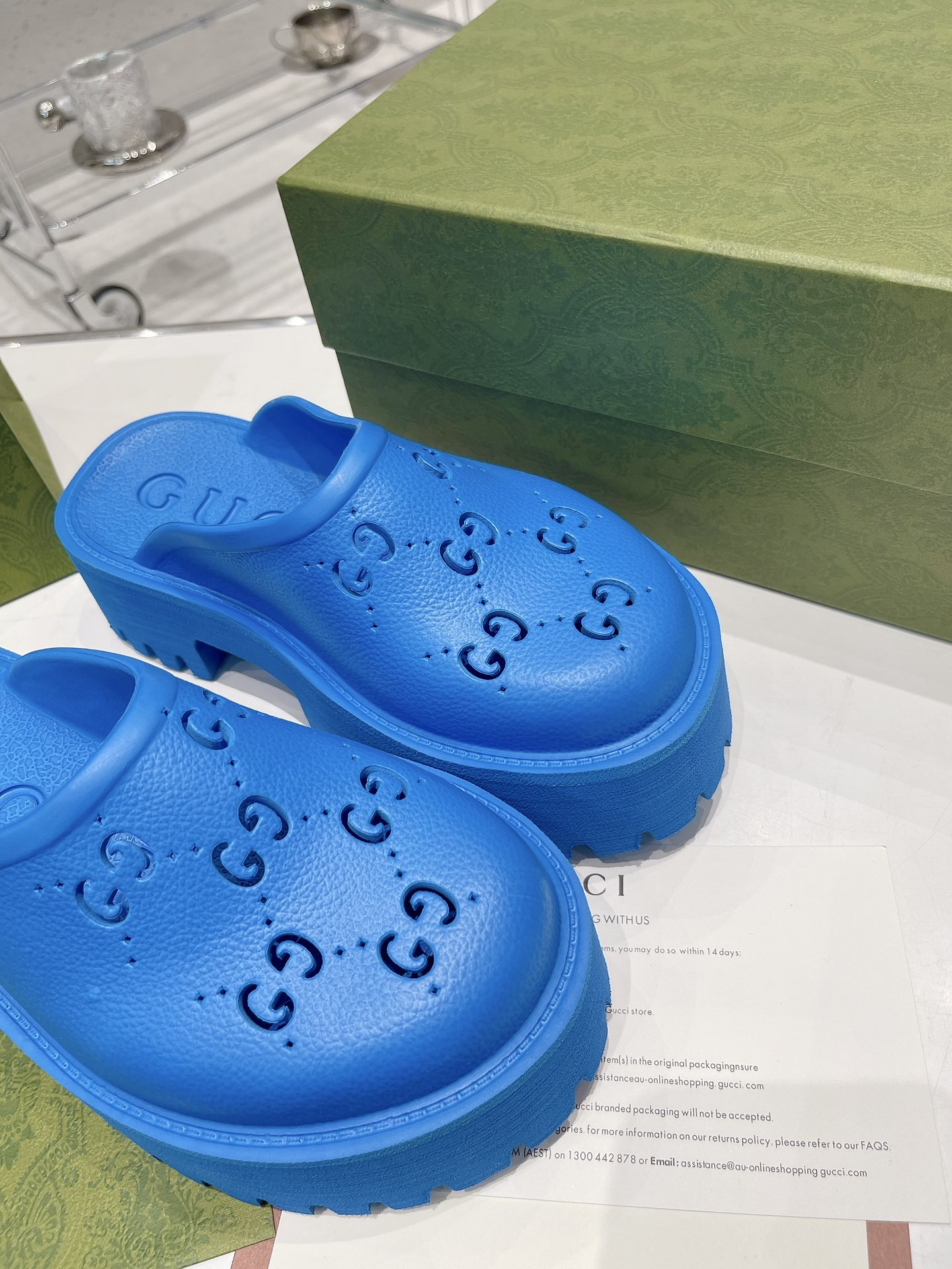 Gvc*1 Women’s Platform Perforated G Sandal Light Blue For Women GG