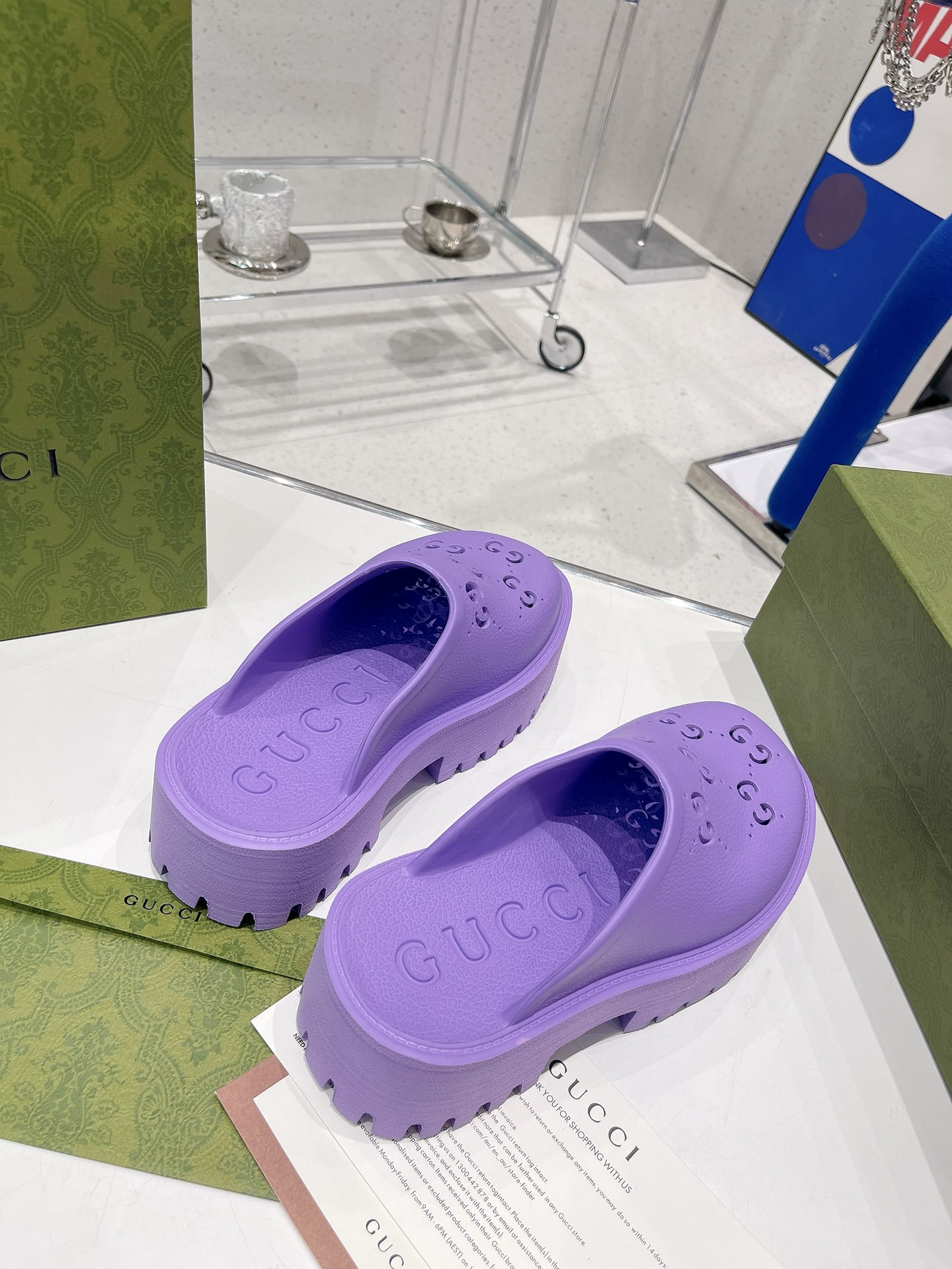 Gvc*1 Women’s Platform Perforated G Sandal Light Blue For Women GG