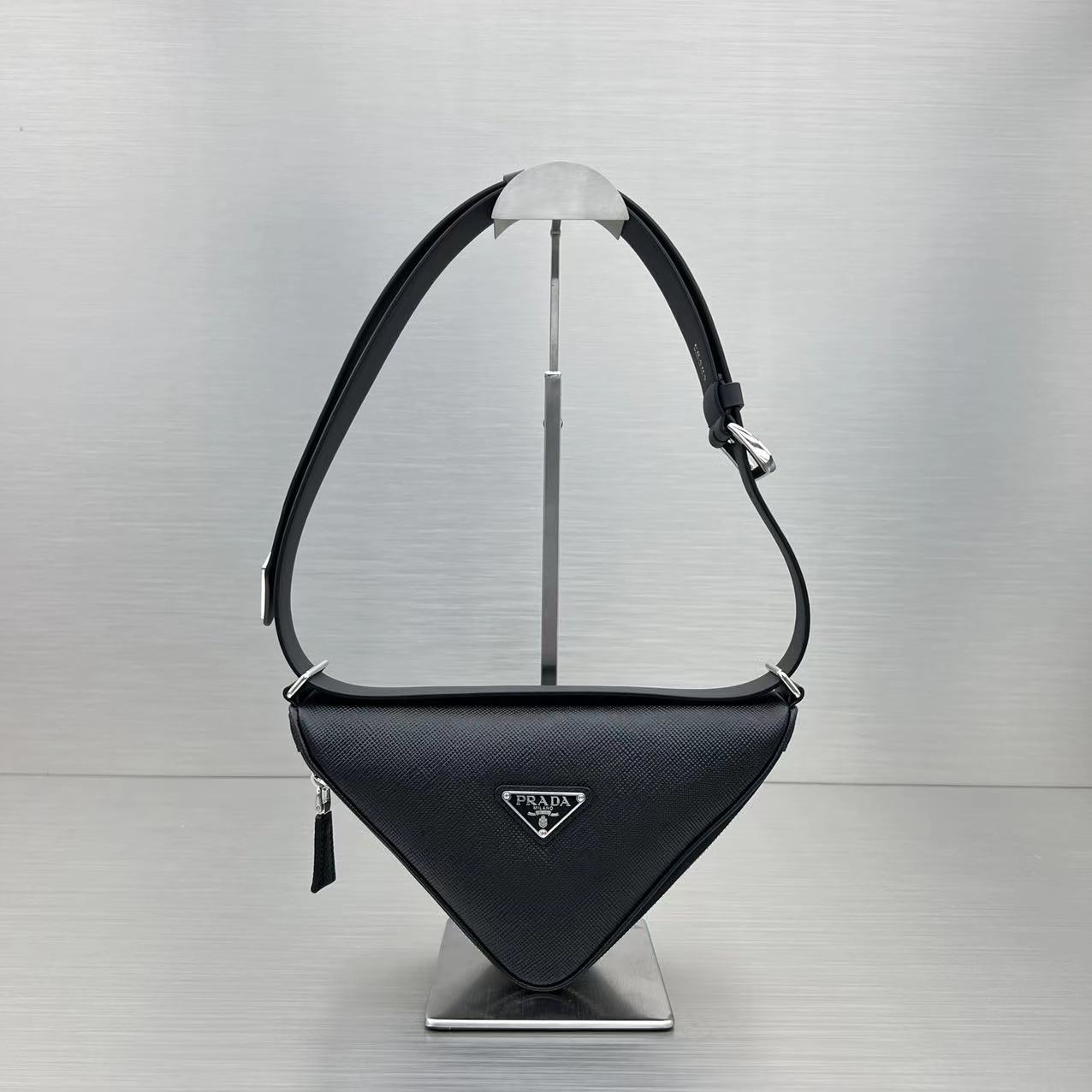 Pra*a Triangle Mini Bag Black For Women, Women’s Bags 9.8in/25cm