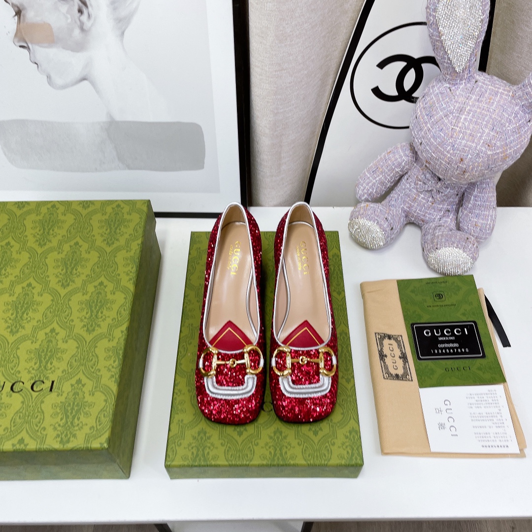 Gvc*1 Lovelight Mid-Heel Crystal Ballet Flat With Horsebit Red For Women GG