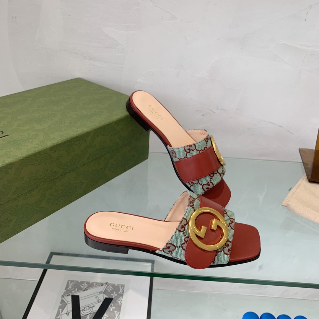 Gvc*1 Blondie Matelasse Canvas Slide Sandal Red For Women GG