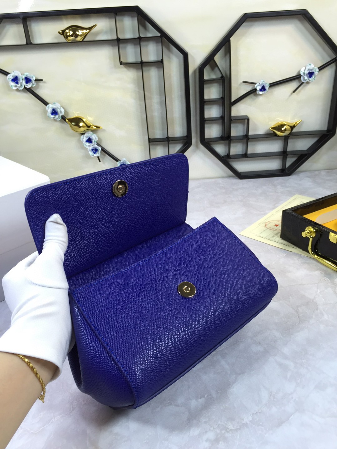 Dolce & Gabbana Medium Sicily Handbag In Dauphine Dark Blue For Women 10.2in/26cm DG