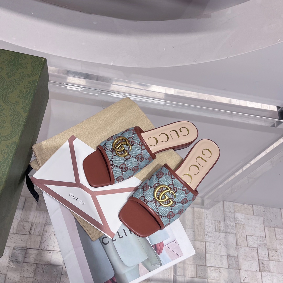 Gvc*1 Women’s GG Raffia Effect Slide Brown For Women GG