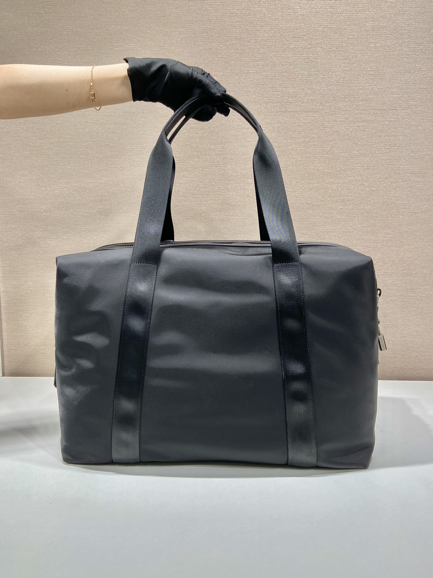 Pra*a Re-Nylon And Saffiano Duffle Bag Black 17.5in/45cm 2VC796_2DMH_F0002_V_OOO