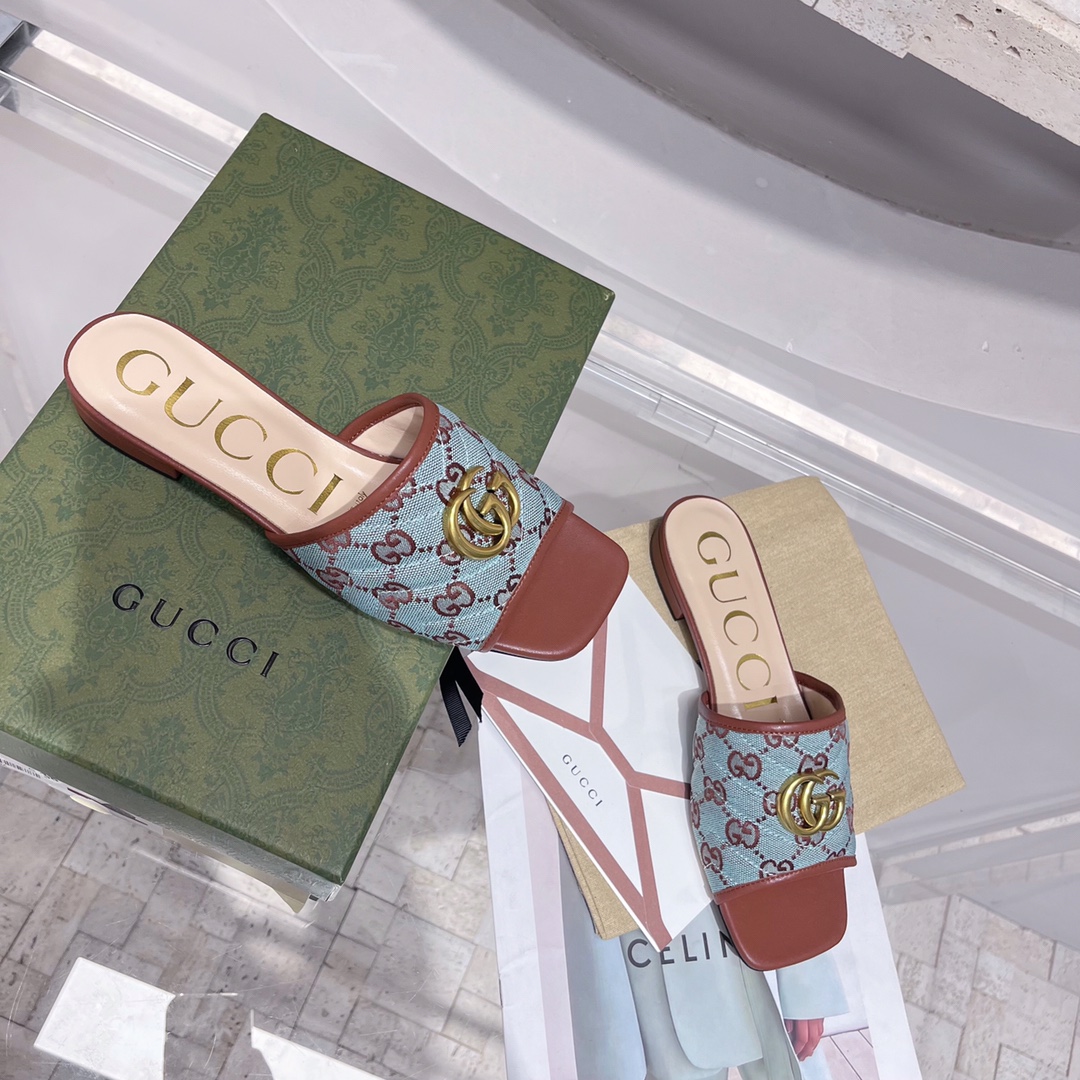 Gvc*1 Women’s GG Raffia Effect Slide Brown For Women GG