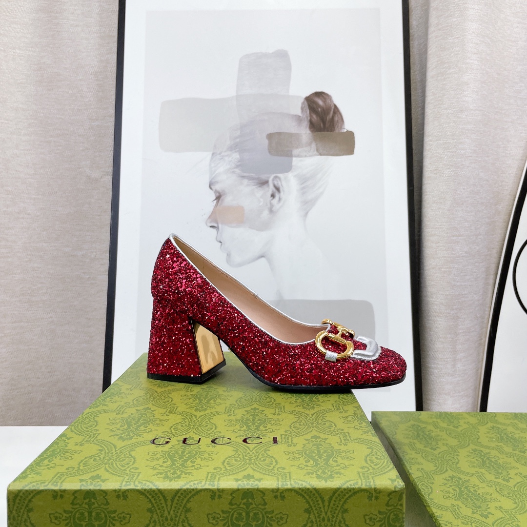 Gvc*1 Lovelight Mid-Heel Crystal Ballet Flat With Horsebit Red For Women GG