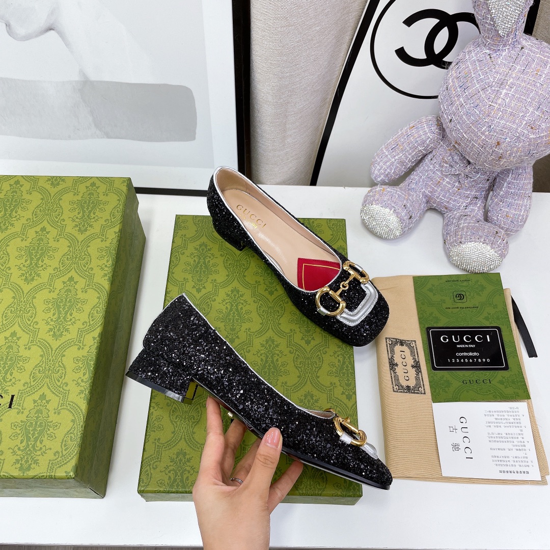 Gvc*1 Lovelight Crystal Ballet Flat With Horsebit Black For Women GG