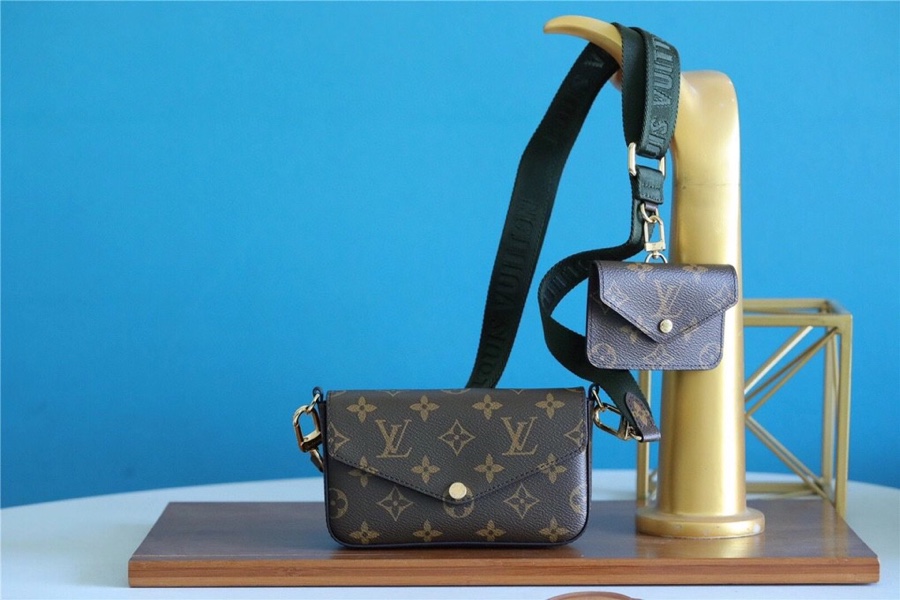 L0vis Vvtt0n Felicie Strap & Go Monogram Canvas Khaki Green For Women, Women’s Wallets 6.7in/17cm LV M80091