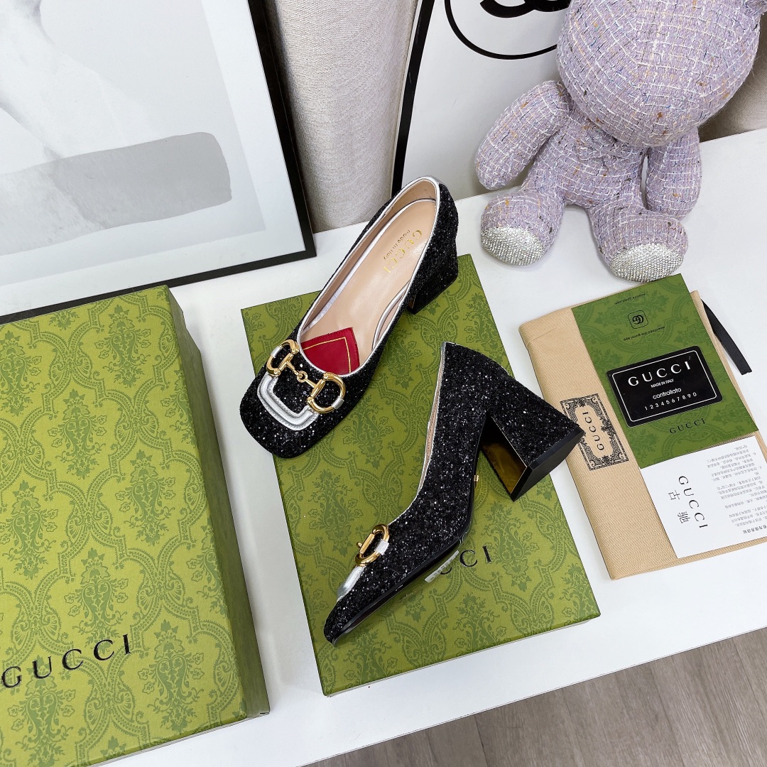 Gvc*1 Lovelight Mid-Heel Crystal Ballet Flat With Horsebit Black For Women GG