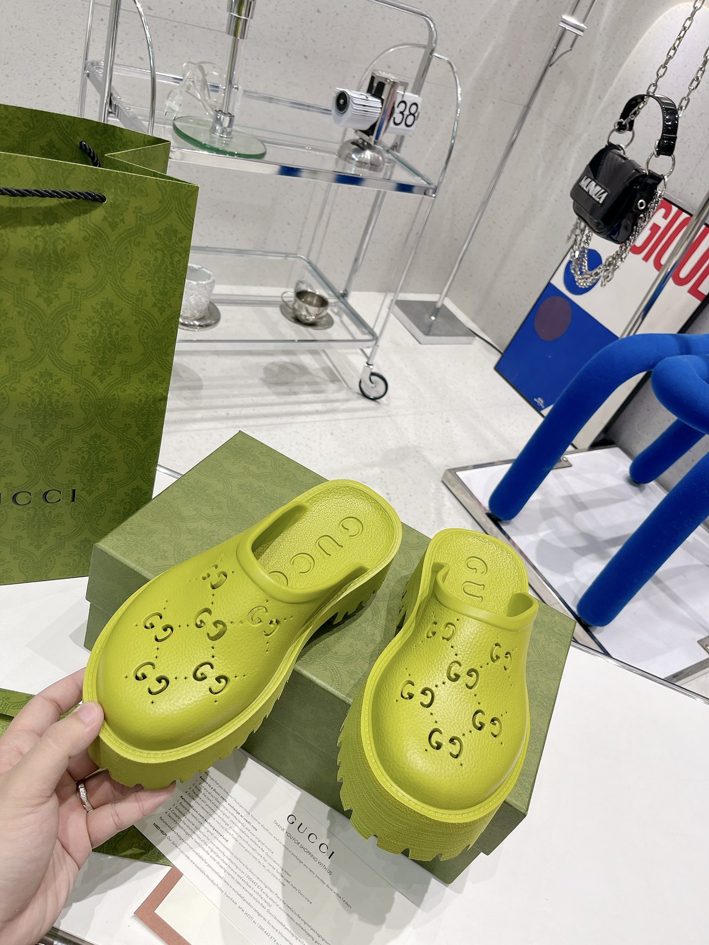 Gvc*1 Women’s Platform Perforated G Sandal Light Green For Women GG