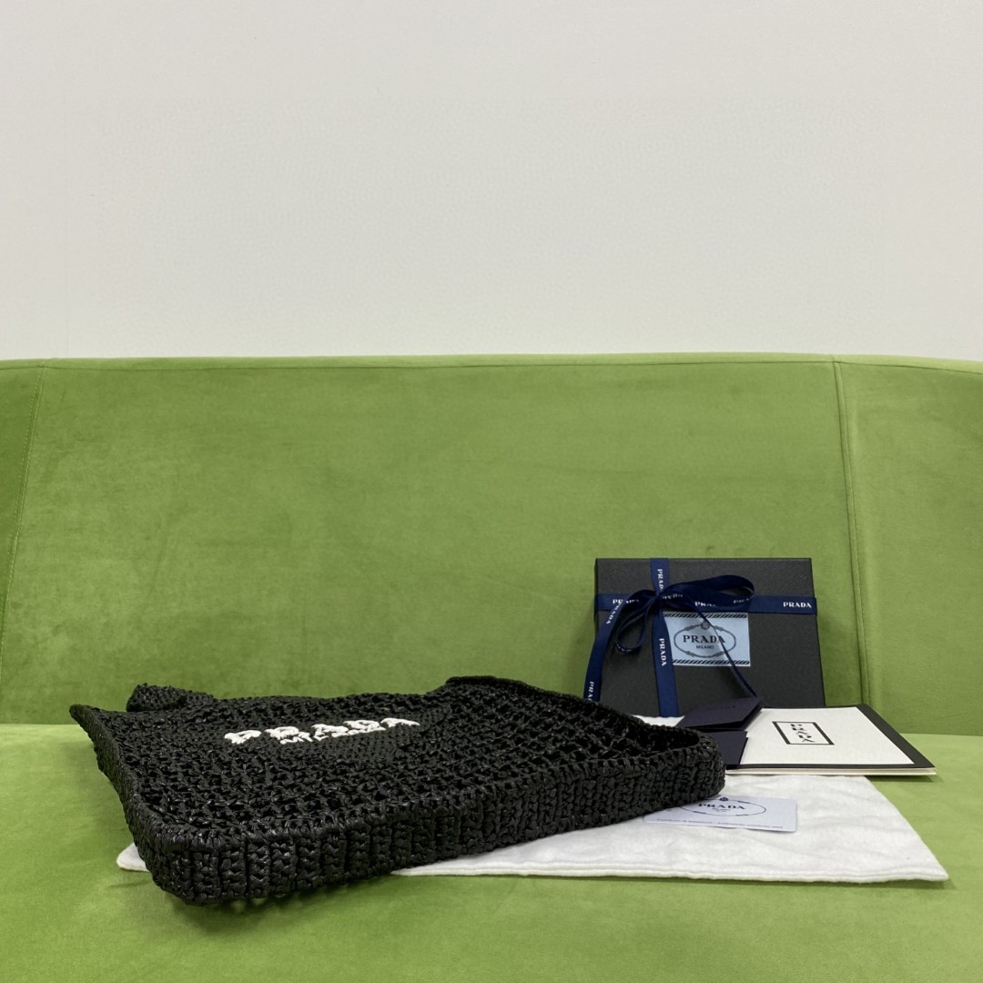 Pra*a Raffia Tote Bag Black For Women, Women’s Bags 14.9in/38cm 1BG393_2A2T_F0002_V_OOO