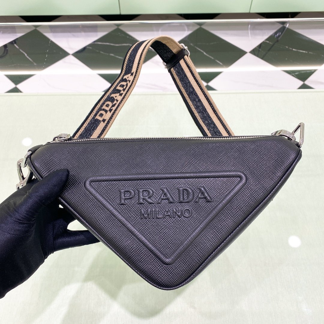 Pra*a Saffiano Triangle Bag Black For Women, Women’s Bags 11in/28cm 2VH155_2FAD_F0002_V_OOO