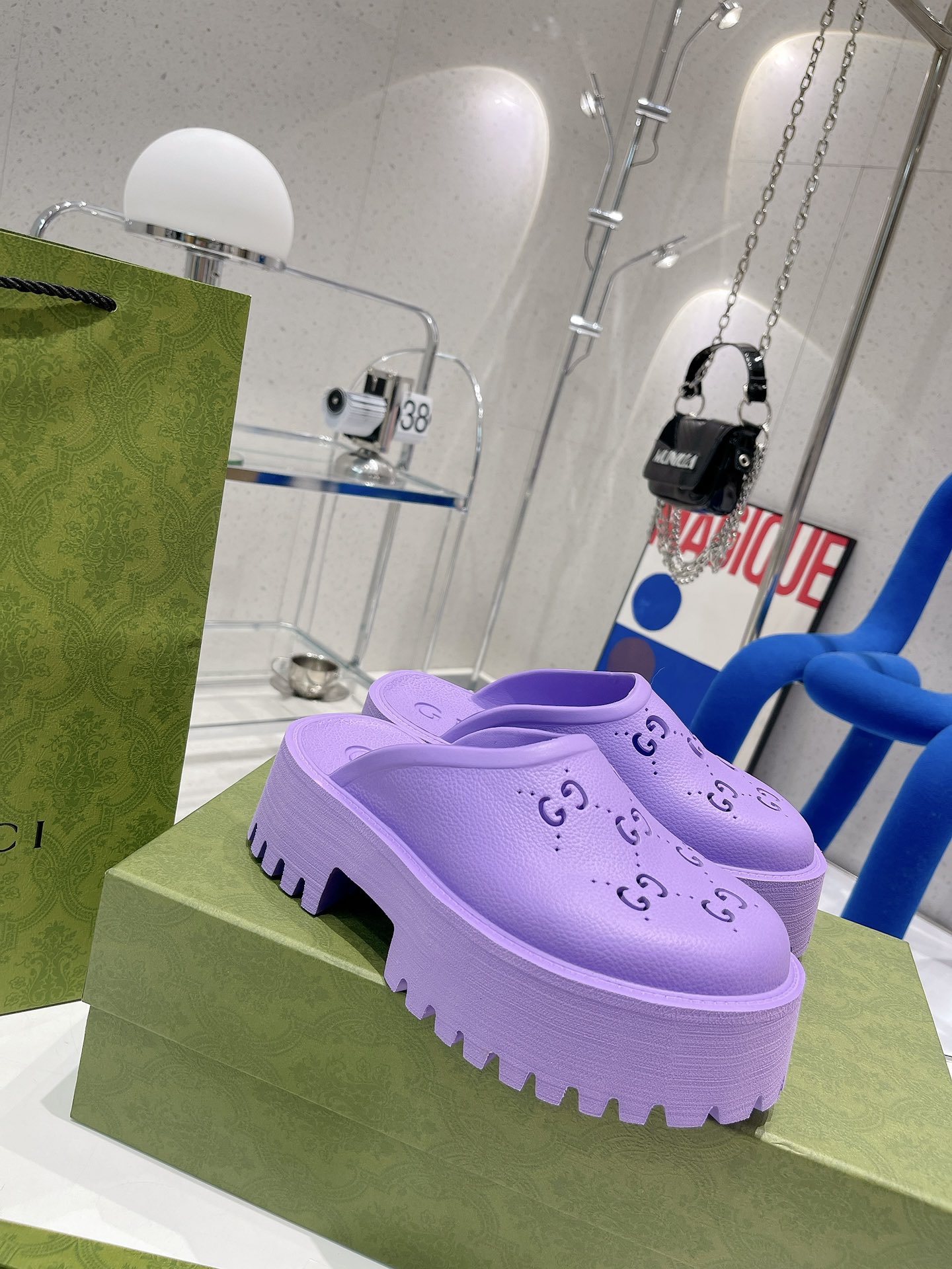 Gvc*1 Women’s Platform Perforated G Sandal Light Blue For Women GG