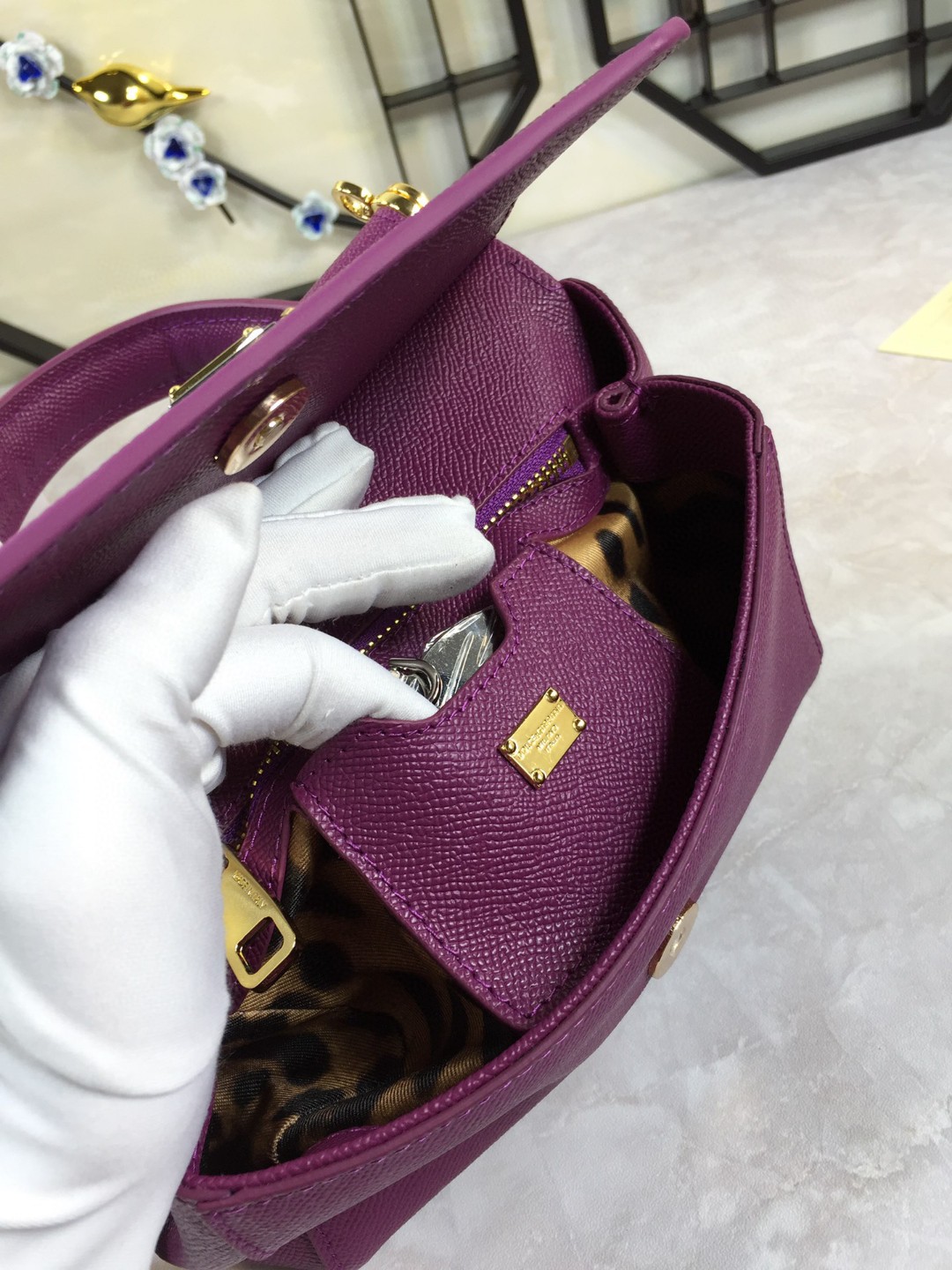 Dolce & Gabbana Medium Sicily Handbag In Dauphine Violet For Women 10.2in/26cm DG