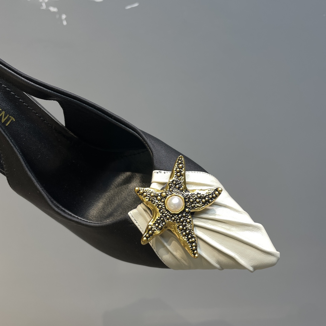 Sa1nt Lau*nt Women’s Silk Slingback Pumps Black For Women Y51