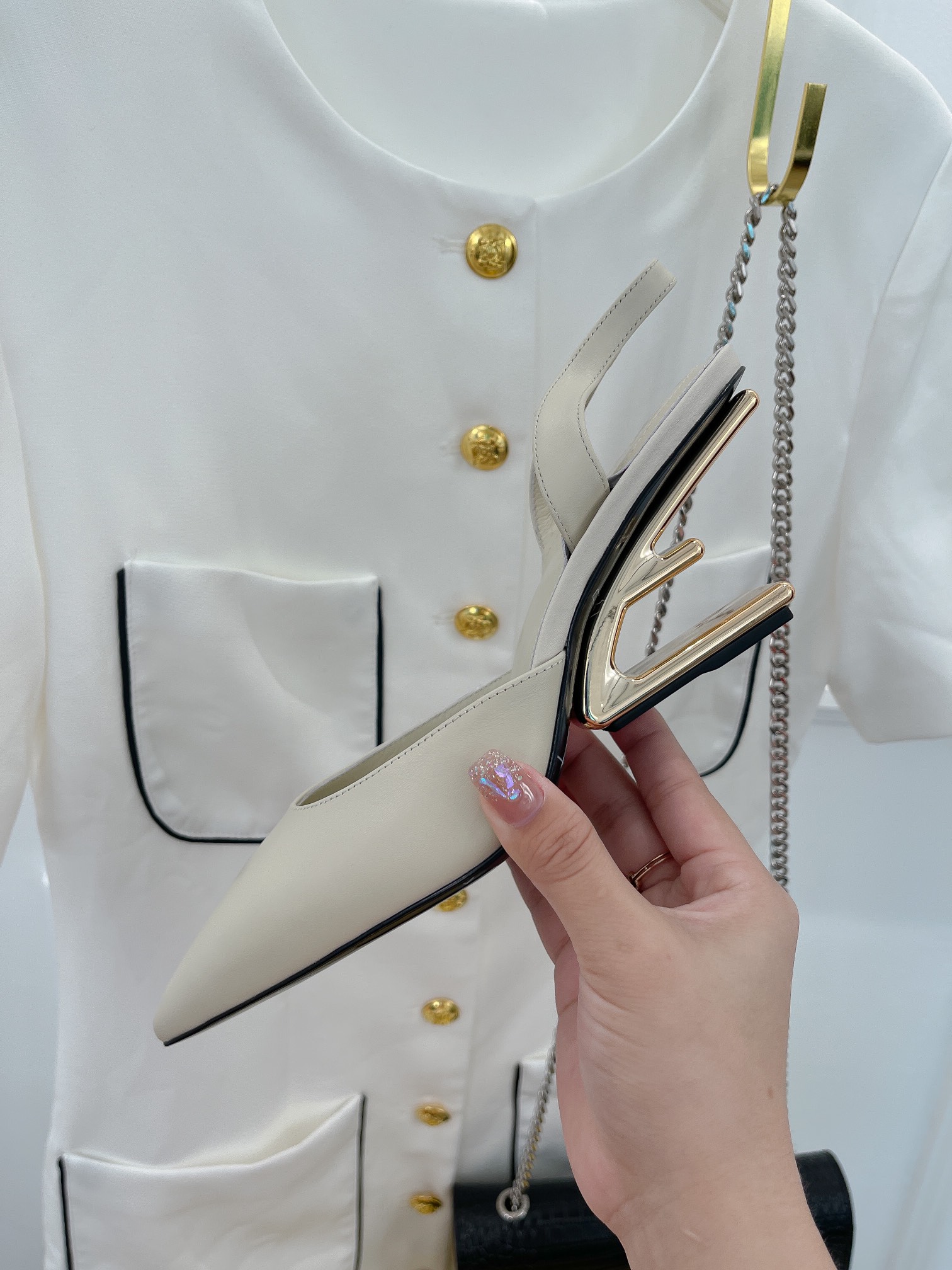 F**di First Grey High-Heeled Slingbacks For Women