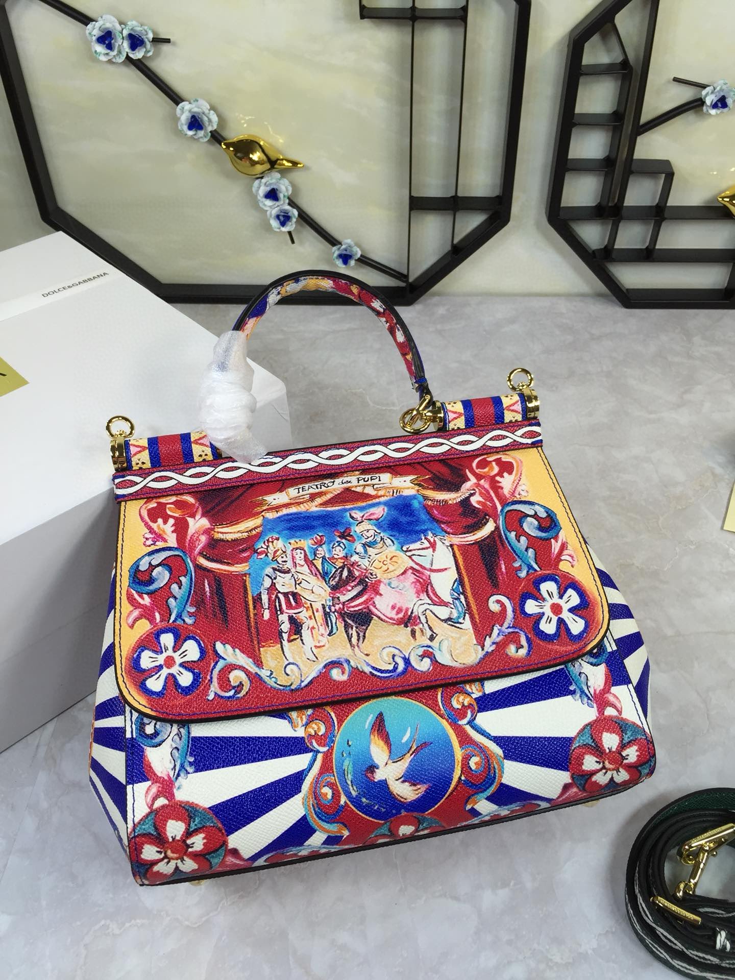 Dolce & Gabbana 90s Sicily Bag With Logo Print Multicolor For Women 10.2in/26cm DG