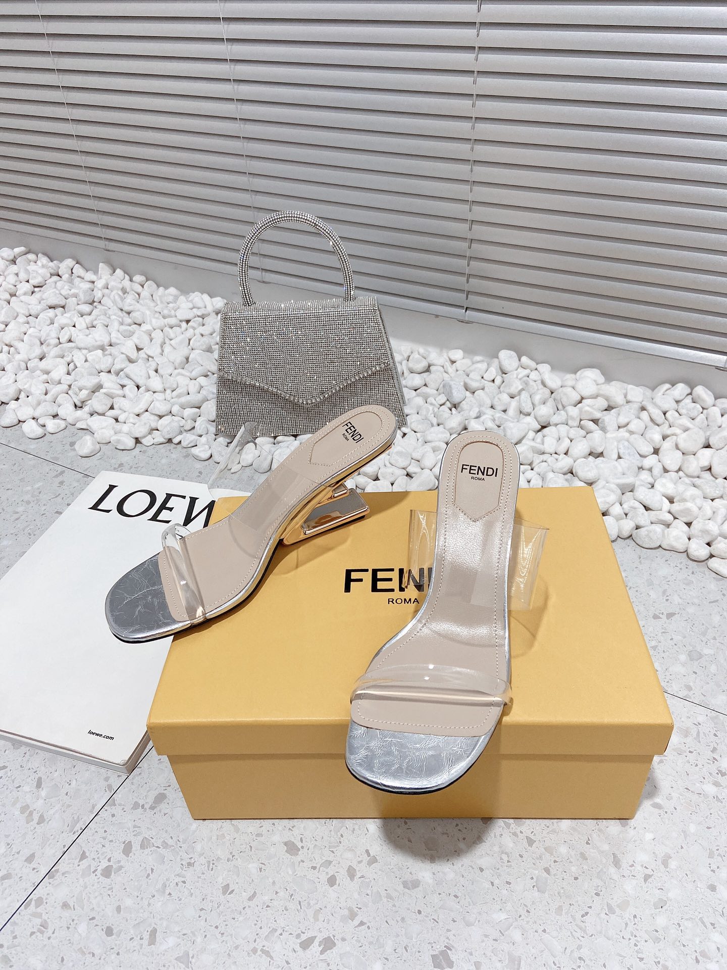 F**di First Silver Transparent Medium-Heeled Sandals For Women