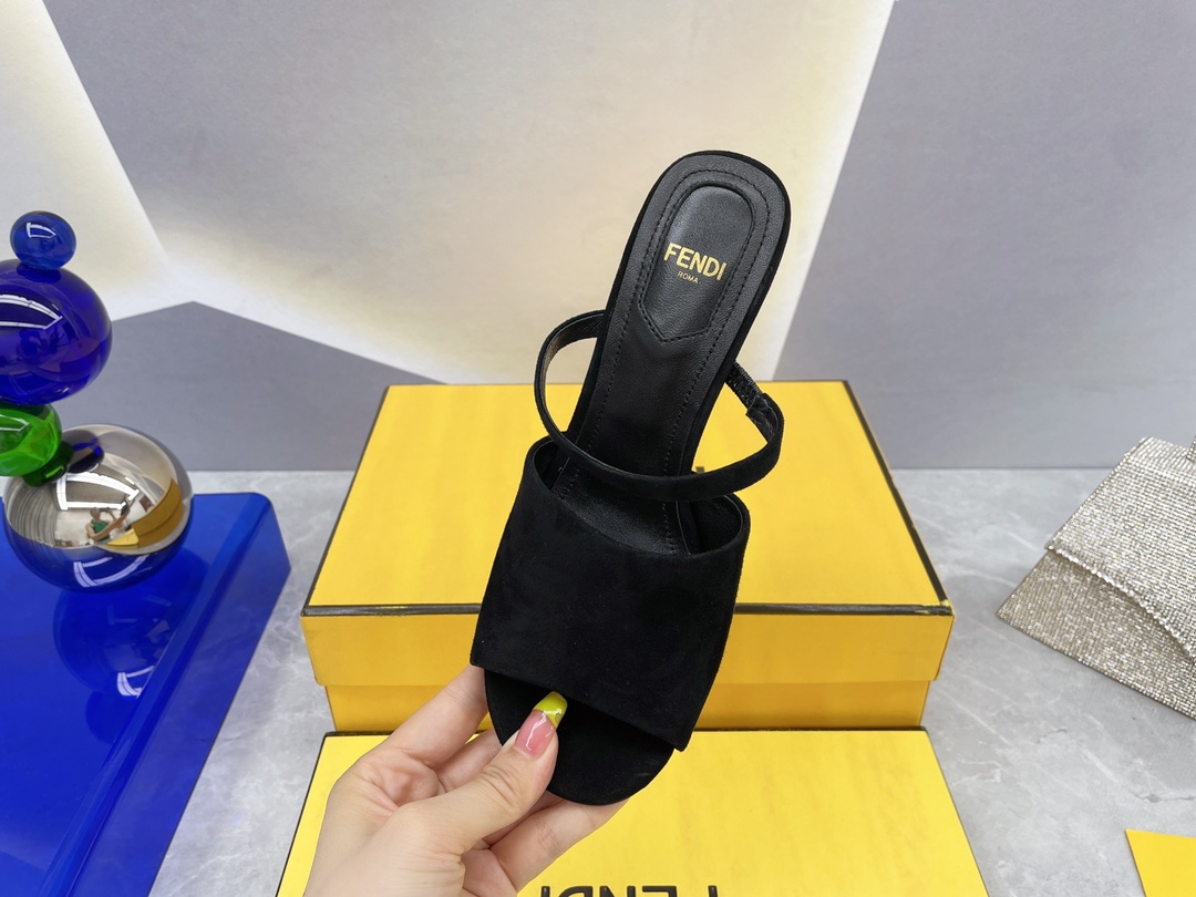 F**di First Black Velvet High-Heeled Sandals For Women