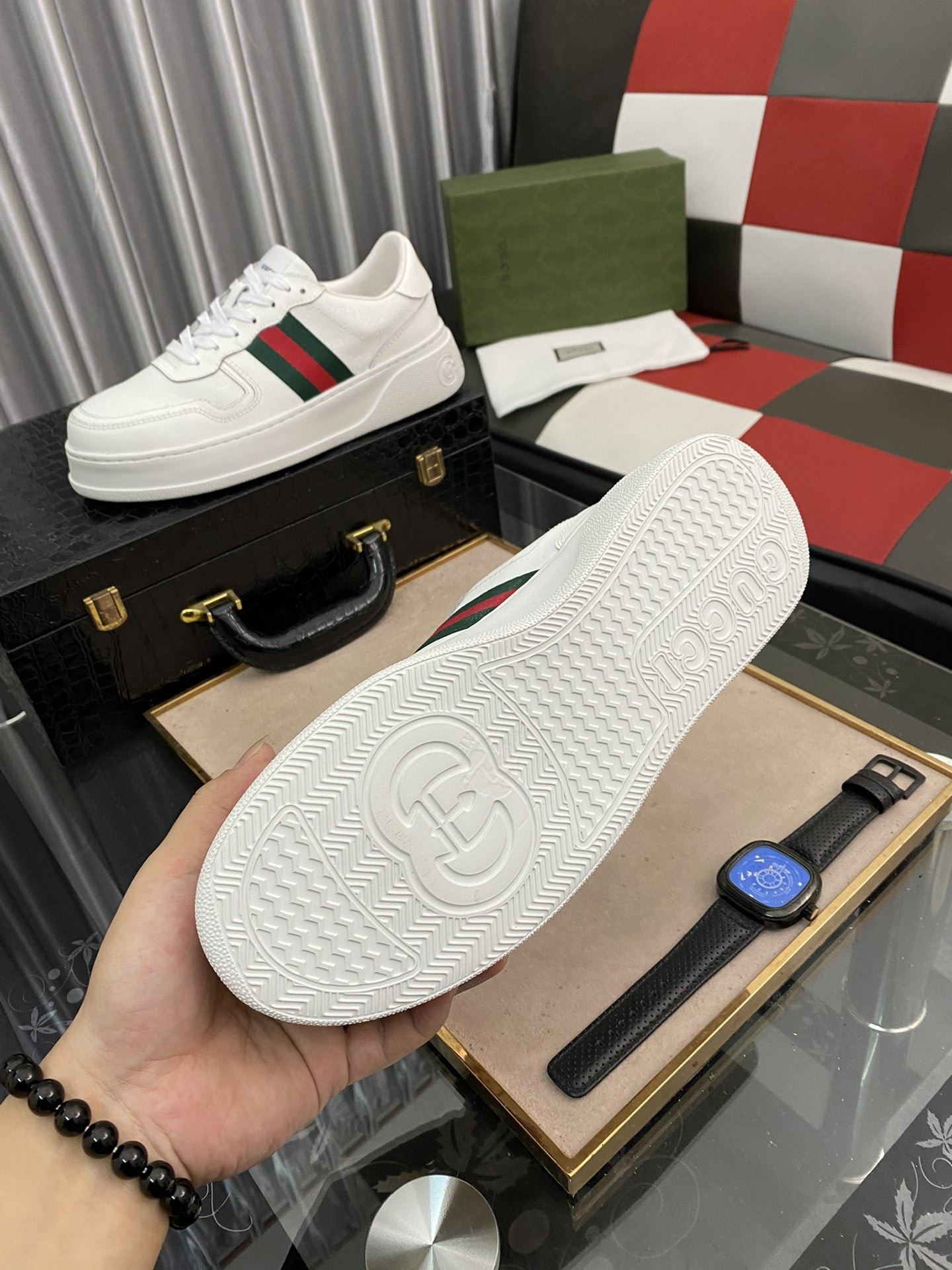 Gvc*1 Men’s GG Sneaker With Web White For Men ‎669582