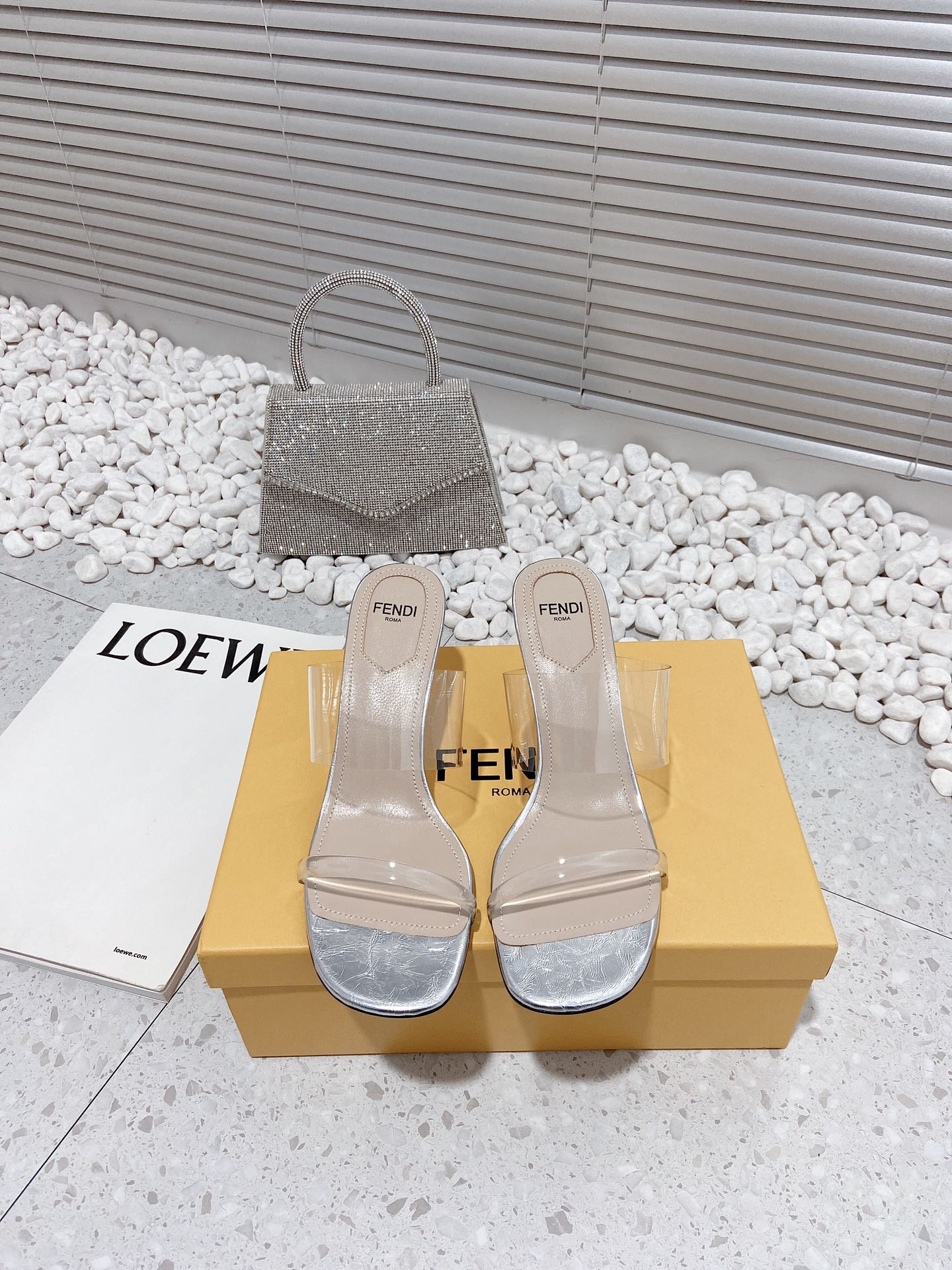 F**di First Silver Transparent Medium-Heeled Sandals For Women