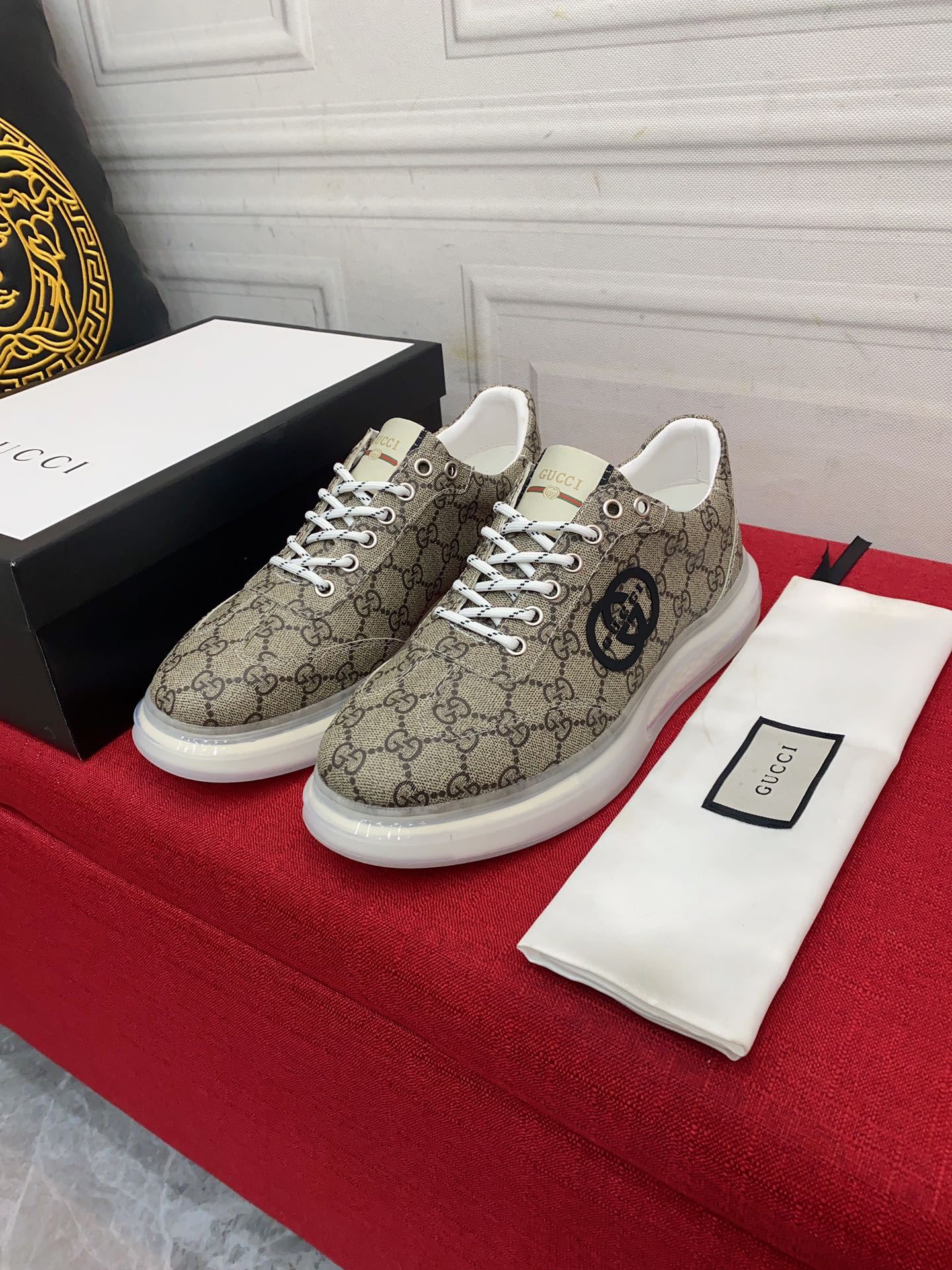 Gvc*1 Men’s Sneaker With GG Gvc*1 Print Brown And Gray For Men