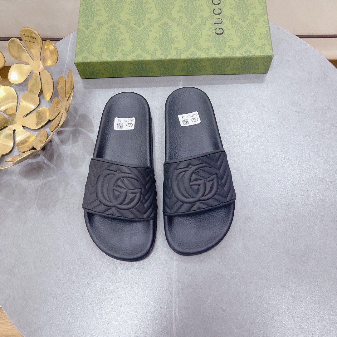 Gvc*1 Women’s Quilted GG Rubber Slide Black For Women 601041 JD600 1000