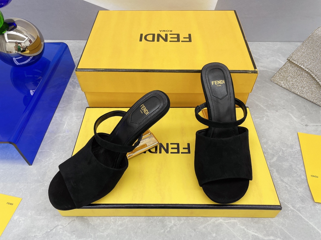 F**di First Black Velvet High-Heeled Sandals For Women