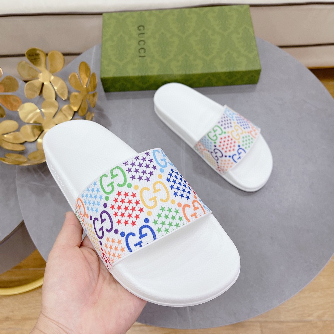 Gvc*1 Men’s GG Slide Sandal With Stars White For Men 407345