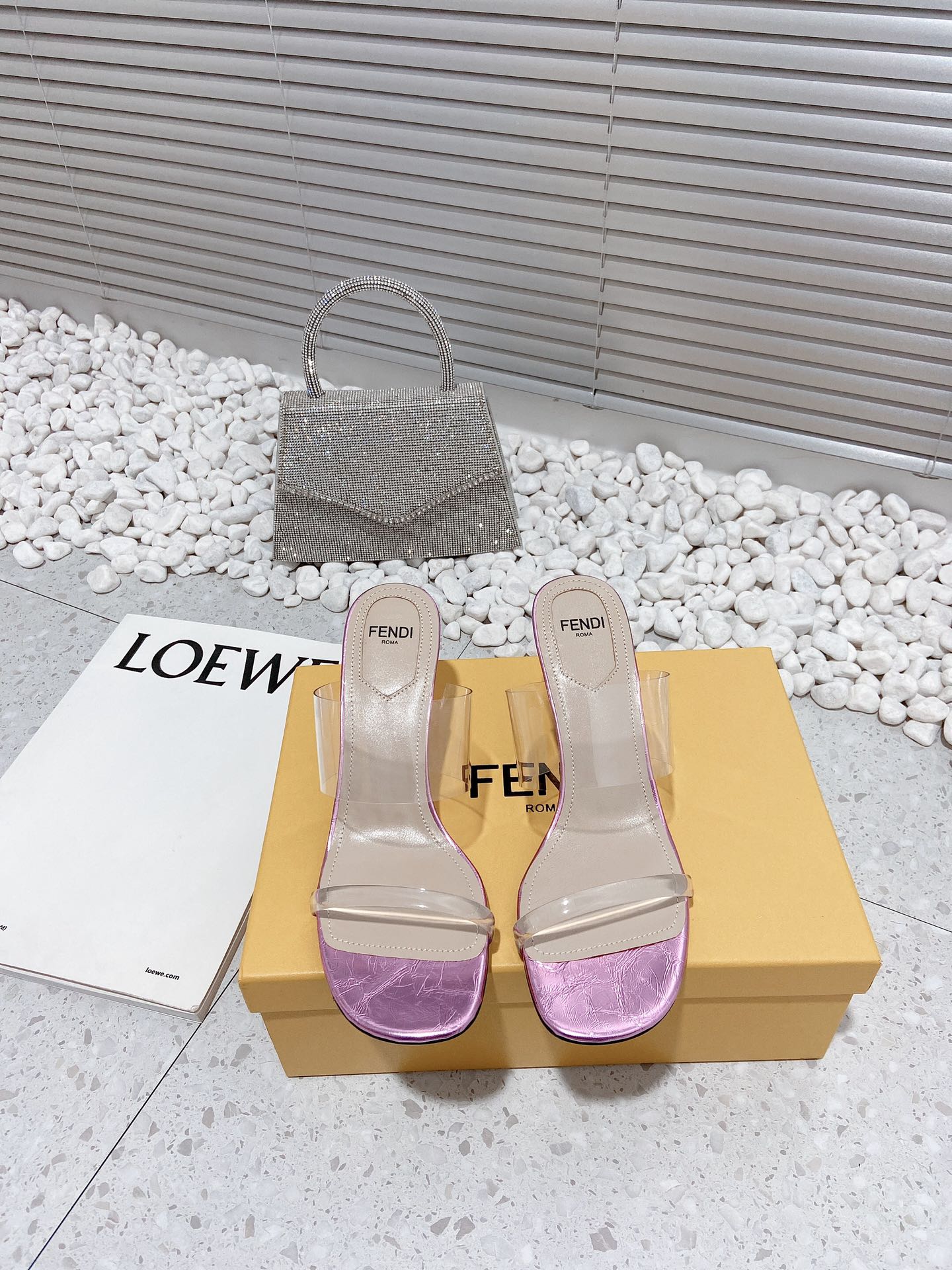 F**di First Pink Transparent Medium-Heeled Sandals For Women