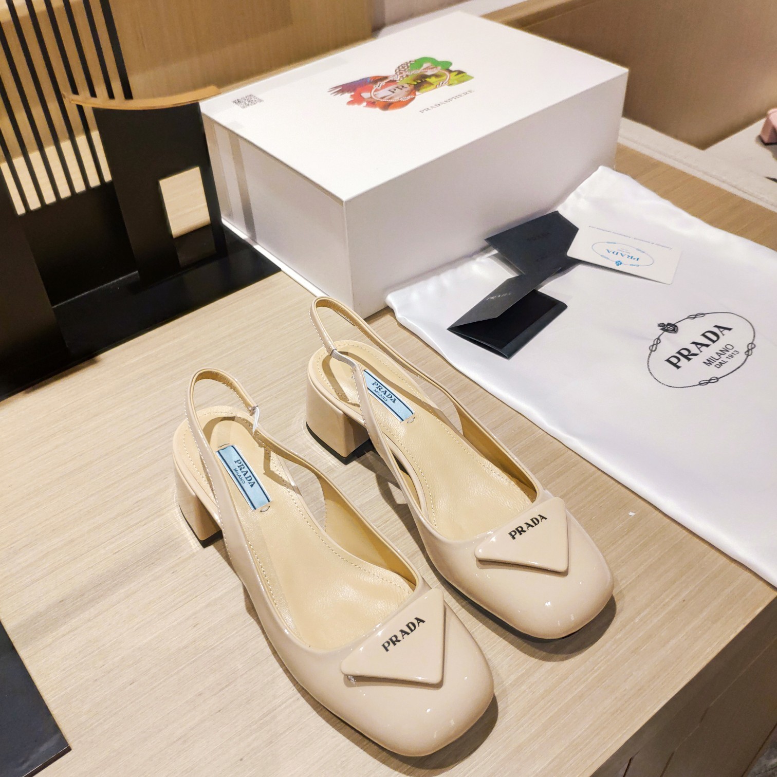 Pra*a Patent Sling-Back Pumps Dark Beige For Women 1.8in/45mm PRD