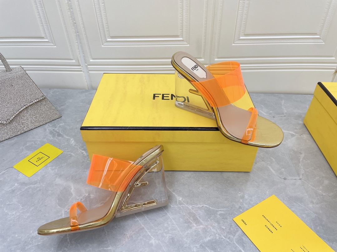 F**di First Orange Transparent High-Heeled Sandals For Women