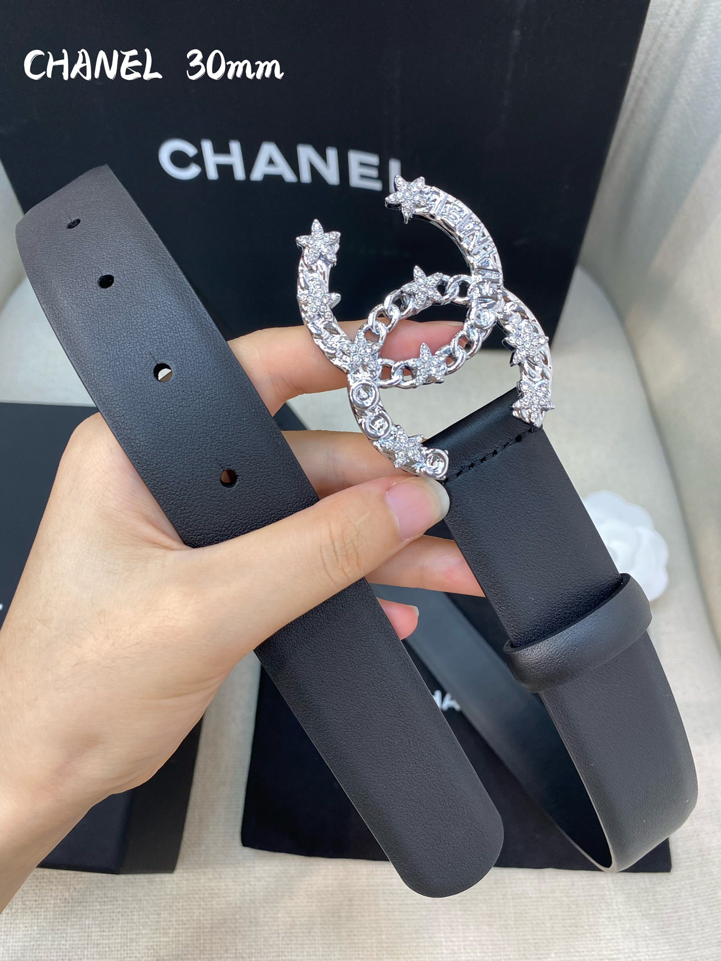 Ch**el Belt With Double C Buckle Black Women Belt