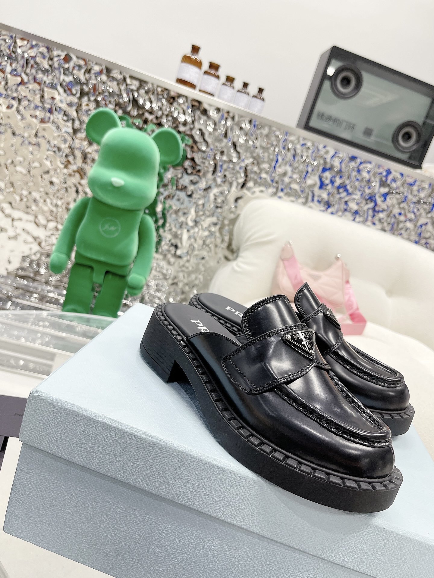 Pra*a Chocolate Brushed Mules Black For Women 1.6in/40mm PRD