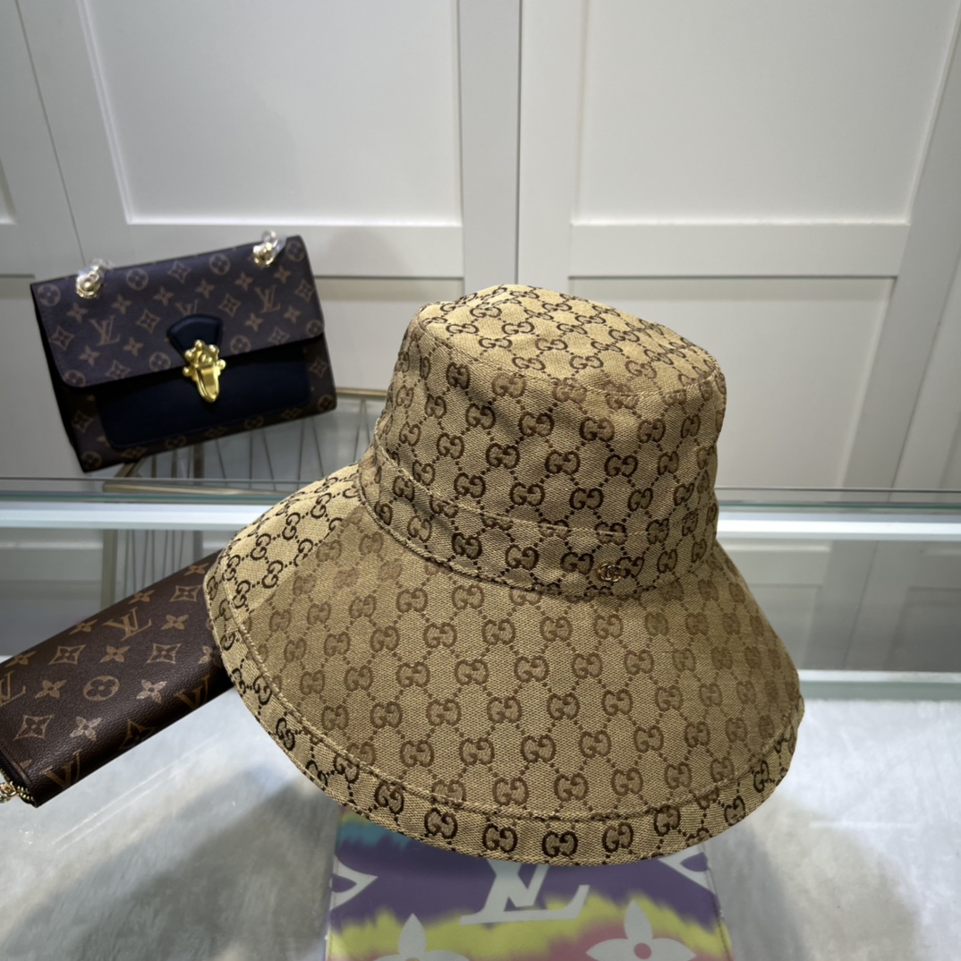 Gvc*1 Eco Washed Denim Wide Brim Hat Beige GG Hat 631958 KQW00 9700