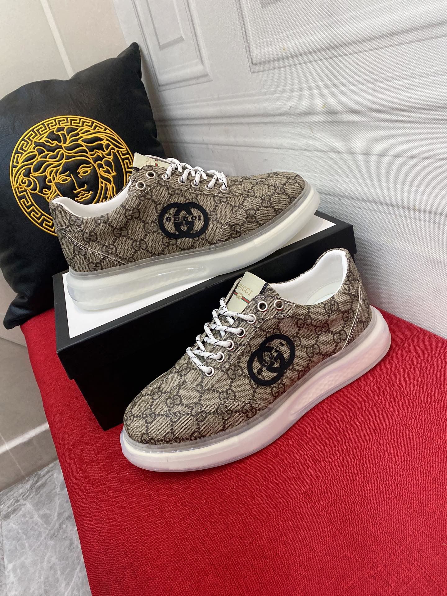 Gvc*1 Men’s Sneaker With GG Gvc*1 Print Brown And Gray For Men