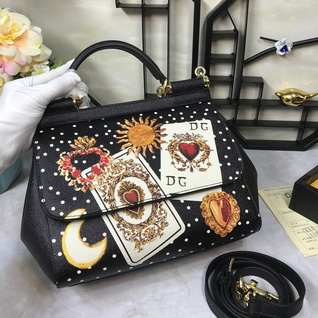 Dolce & Gabbana 90s Sicily Bag With Logo Print Multicolor For Women 10.2in/26cm DG