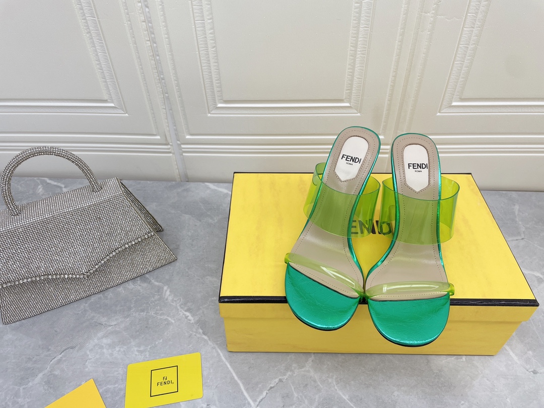 F**di First Green Transparent High-Heeled Sandals For Women