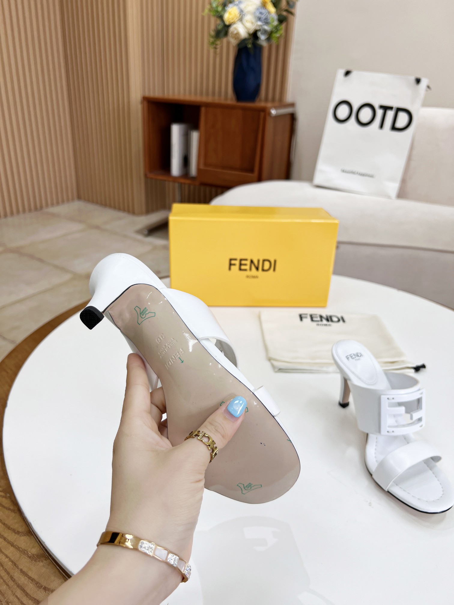 F**di Baguette White Heels For Women